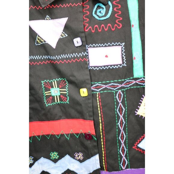 Liz & Me Black Embroidered Embellished Shacket-2X-Art to Wear - Picture 11 of 16